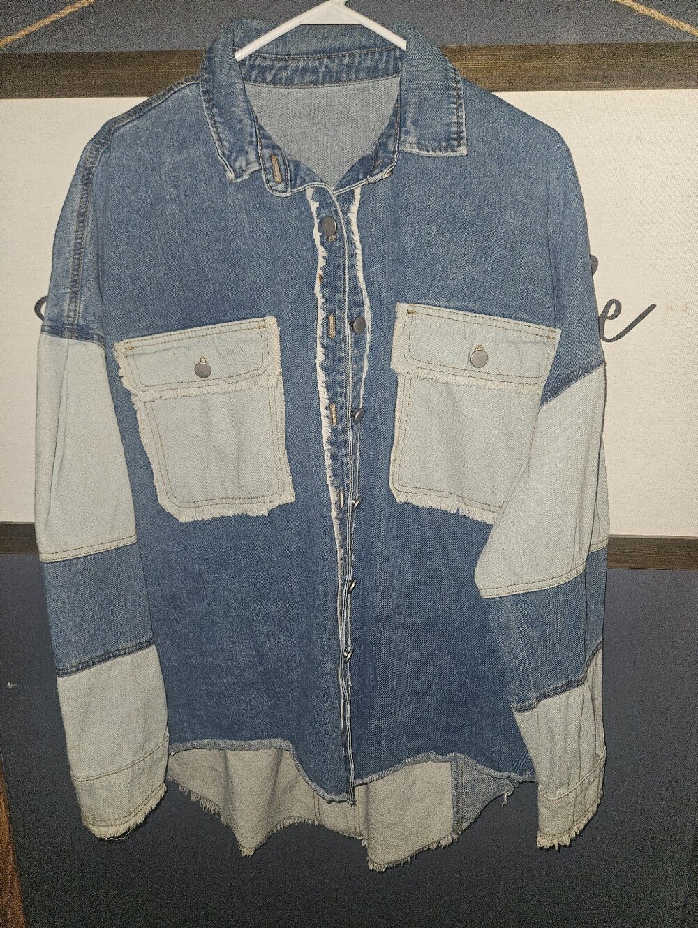 Boutique 9 Two-Tone Blue Denim Bomber Jacket